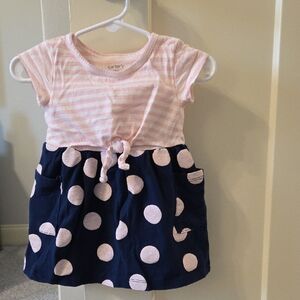 Carter's Pink & Navy Polka Dot Dress with Striped Top